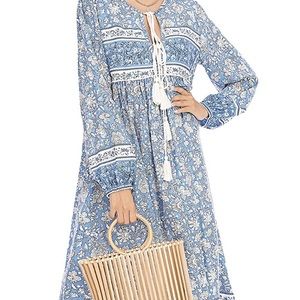 R.Vivimos Women Floral VNeck Tassel Boho Midi